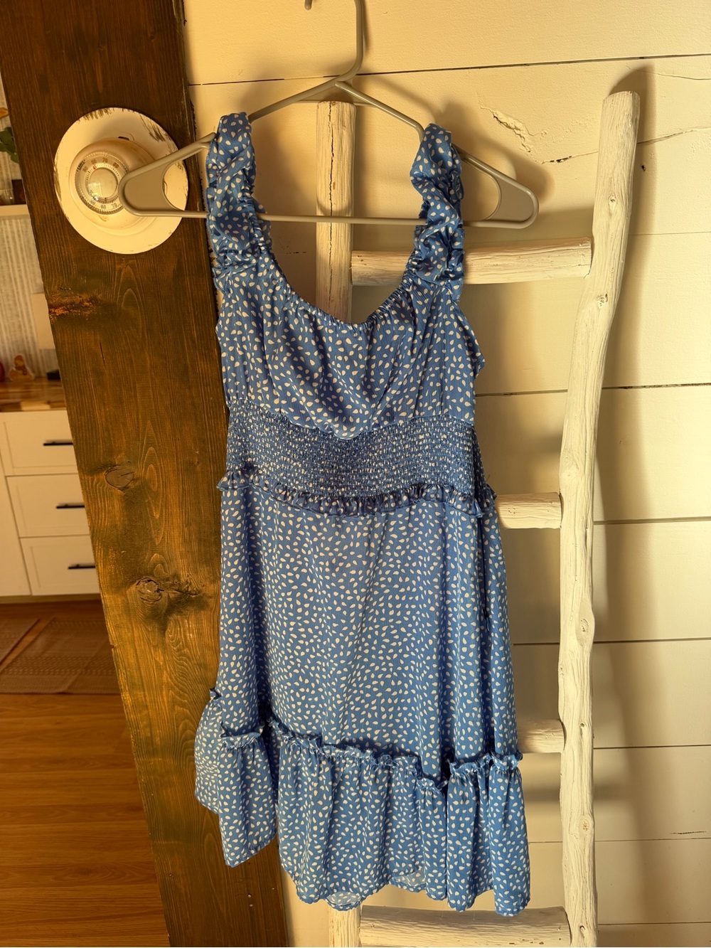 Source Unknown Blue Printed Ruffle Midi Dress